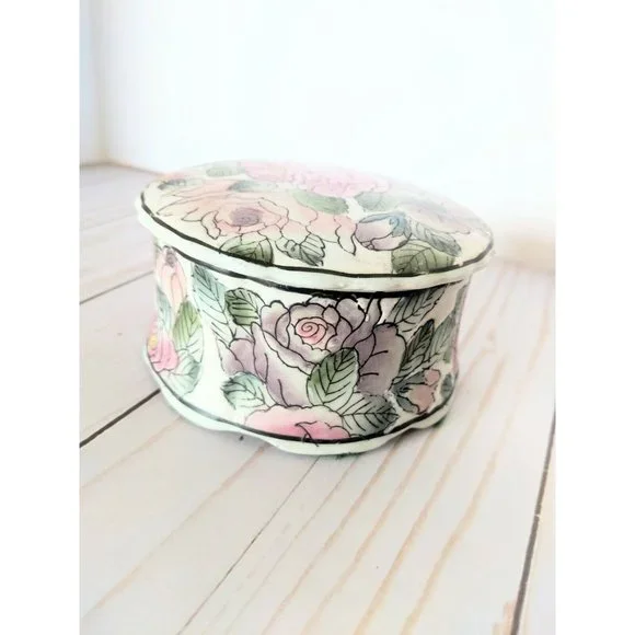 Vintage Andrea By Sadek Large Watercolor Porcelain Trinket Box With Lid - Picture 5 of 8